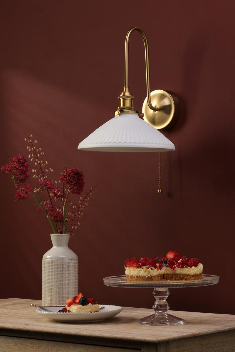 Dar Lighting Hadano Wall Light Natural Brass and White • HAD7140-10