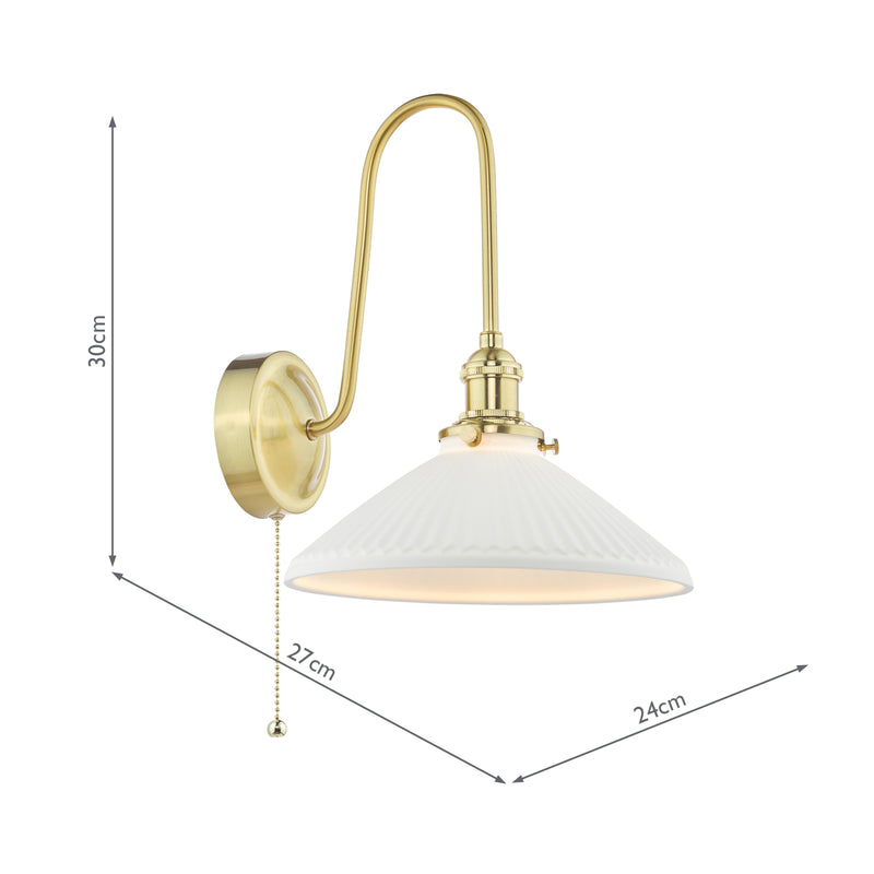 Dar Lighting Hadano Wall Light Natural Brass and White • HAD7140-10