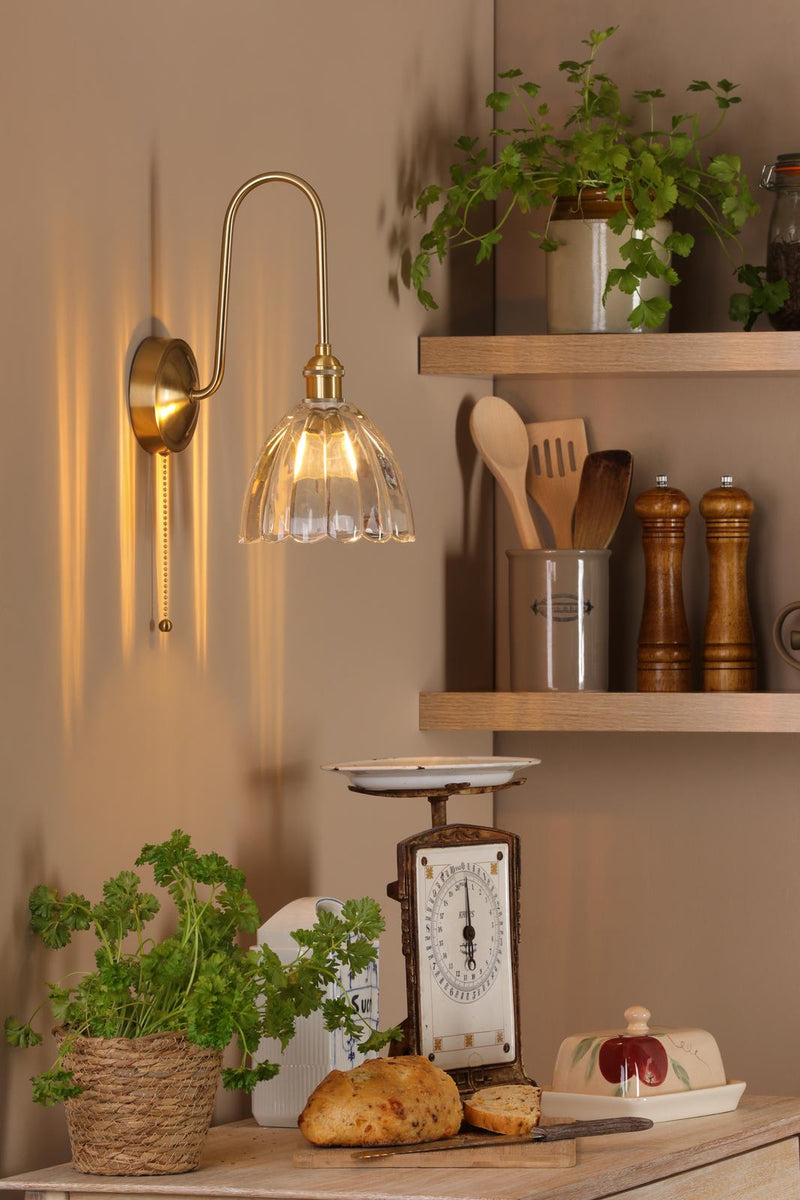 Dar Lighting Hadano Wall Light Natural Brass and Glass • HAD7140-11