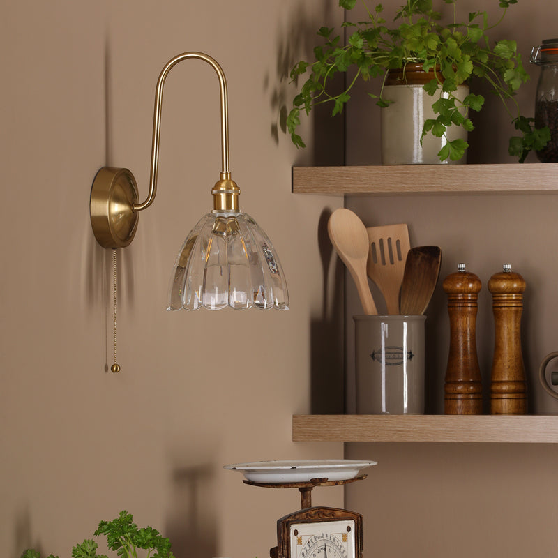 Dar Lighting Hadano Wall Light Natural Brass and Glass • HAD7140-11