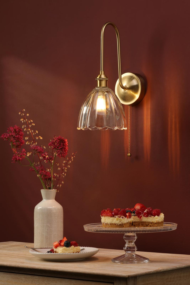 Dar Lighting Hadano Wall Light Natural Brass and Glass • HAD7140-11