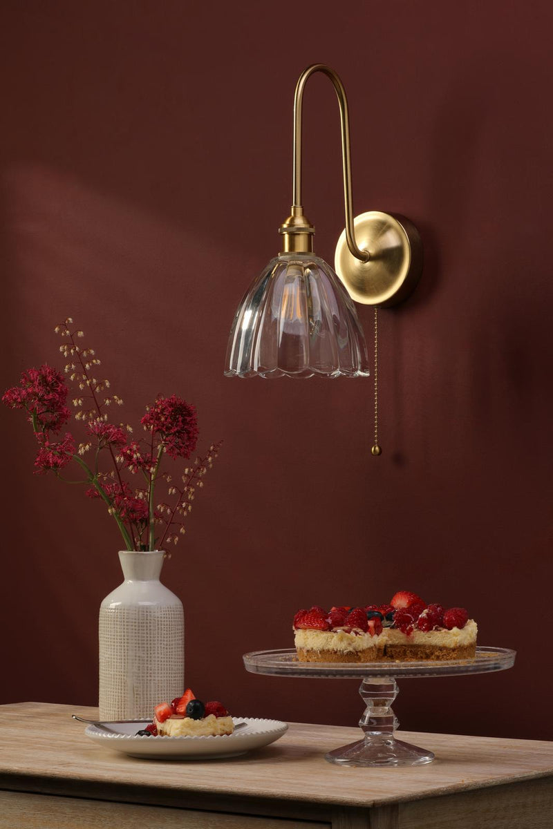 Dar Lighting Hadano Wall Light Natural Brass and Glass • HAD7140-11