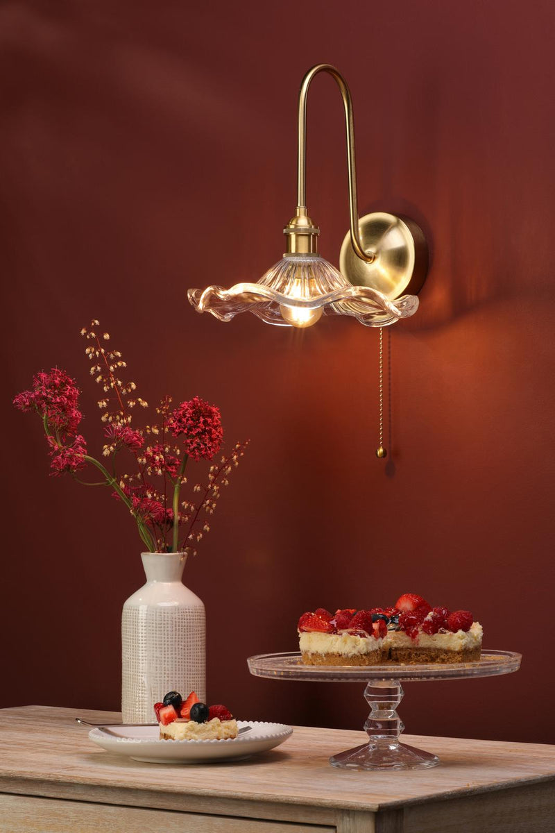 Dar Lighting Hadano Wall Light Natural Brass and Glass • HAD7140-12