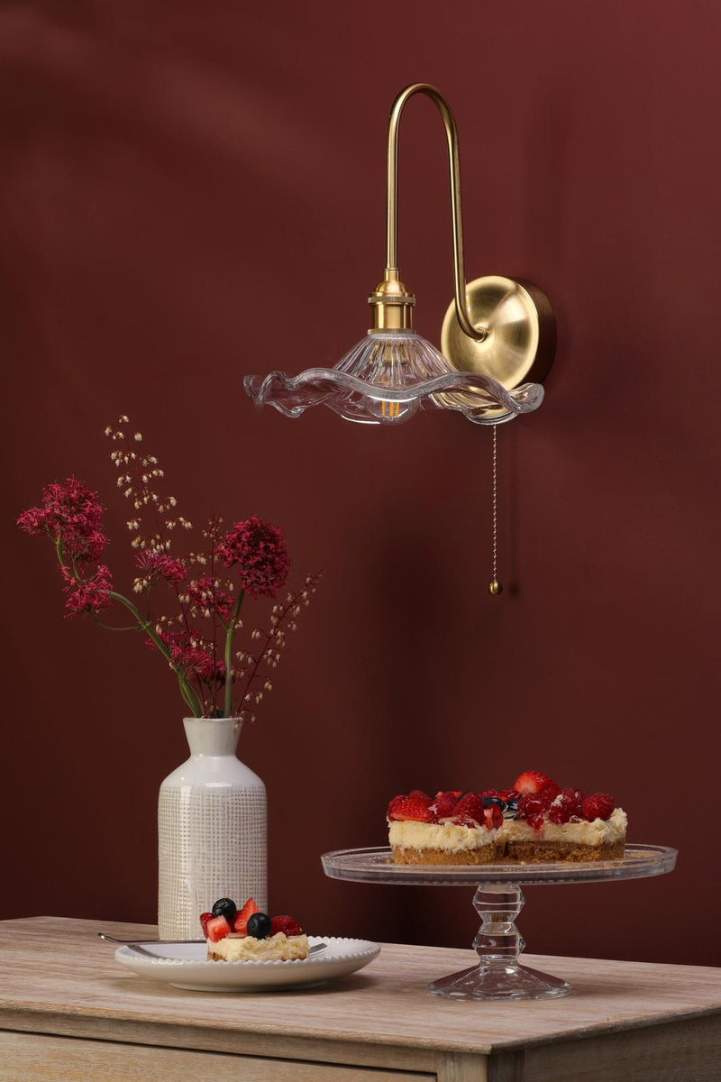 Dar Lighting Hadano Wall Light Natural Brass and Glass • HAD7140-12