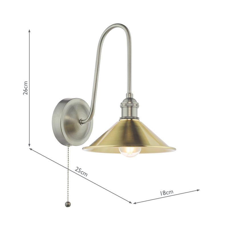 Dar Lighting Hadano Wall Light Antique Chrome and Aged Brass • HAD7161-01
