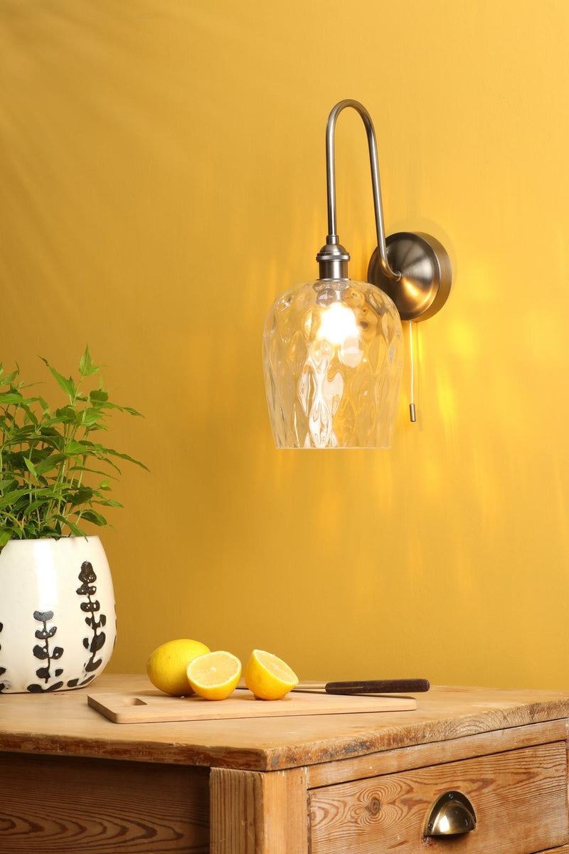 Dar Lighting Hadano Wall Light Antique Chrome and Glass • HAD7161-03