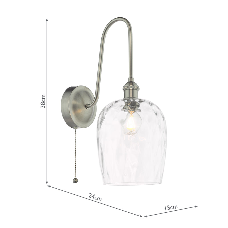 Dar Lighting Hadano Wall Light Antique Chrome and Glass • HAD7161-03