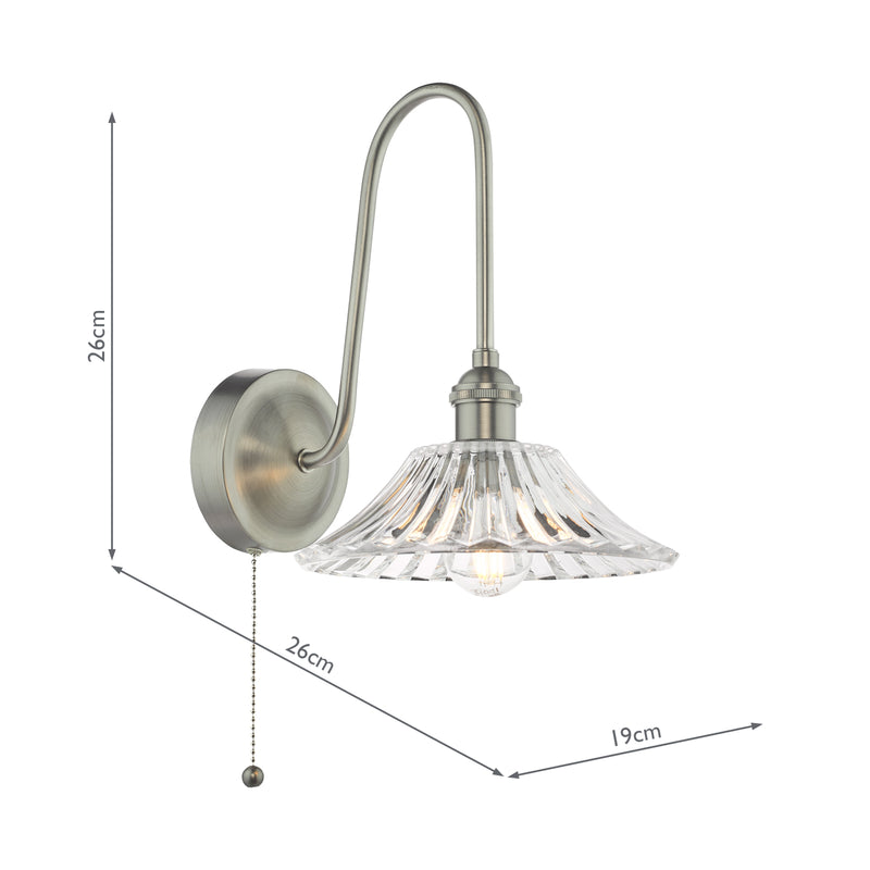 Dar Lighting Hadano Wall Light Antique Chrome and Glass • HAD7161-04