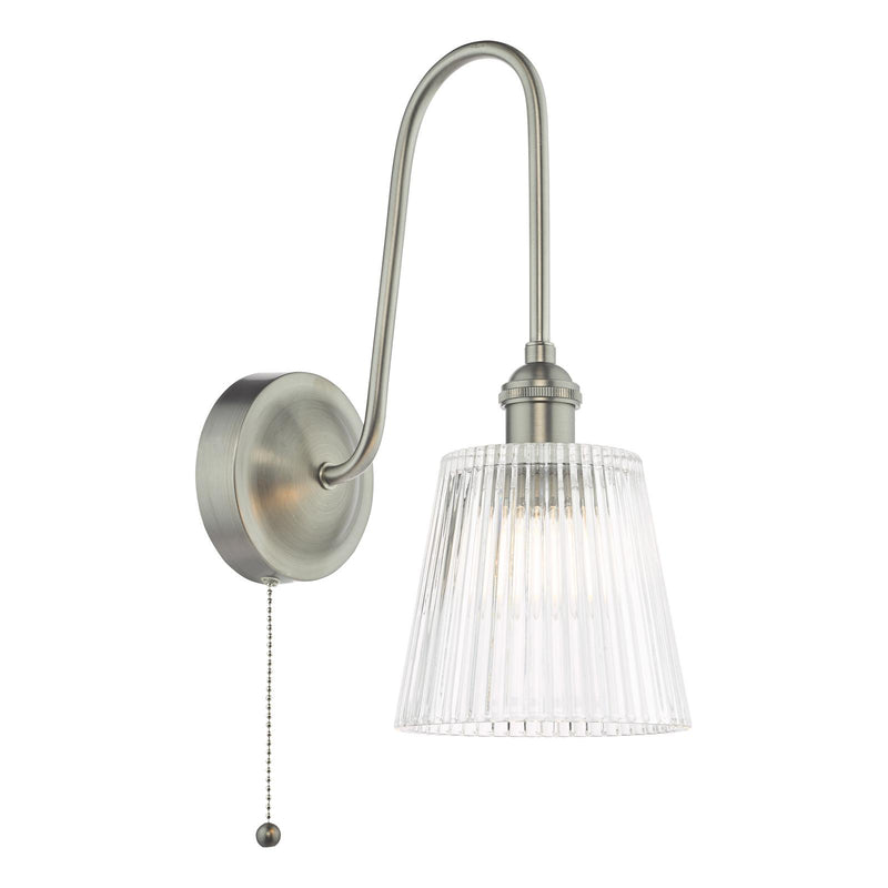 Dar Lighting Hadano Wall Light Antique Chrome and Ribbed Glass • HAD7161-05