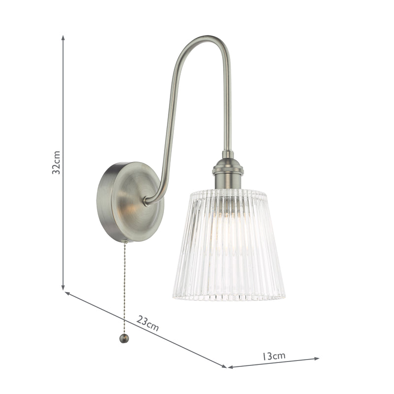 Dar Lighting Hadano Wall Light Antique Chrome and Ribbed Glass • HAD7161-05