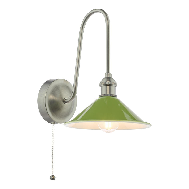 Dar Lighting Hadano Wall Light Antique Chrome and Matt Green • HAD7161-07