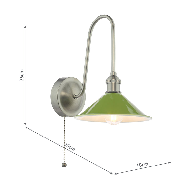 Dar Lighting Hadano Wall Light Antique Chrome and Matt Green • HAD7161-07