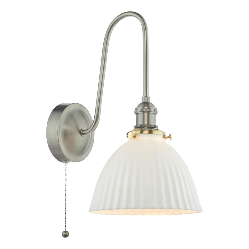 Dar Lighting Hadano Wall Light Antique Chrome and White • HAD7161-09