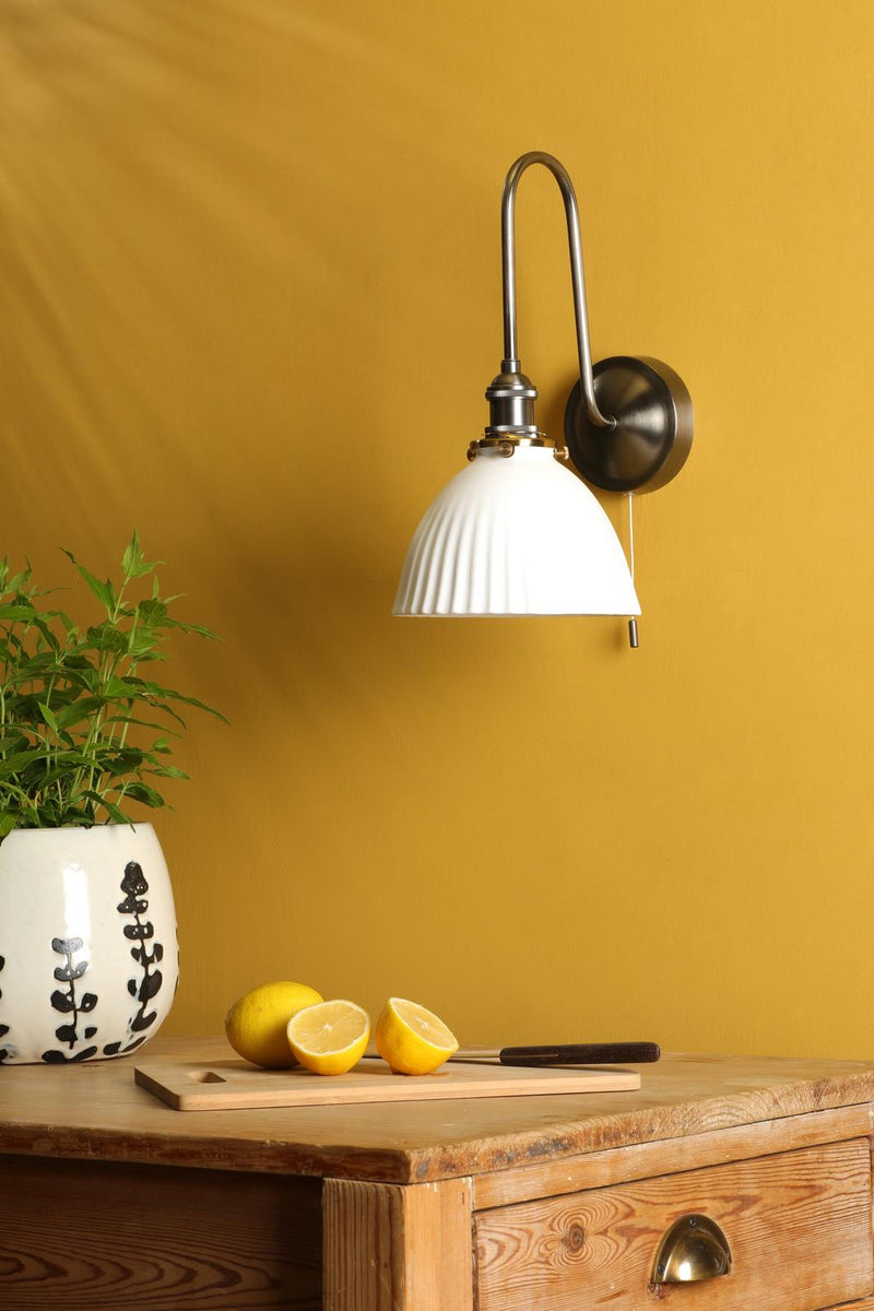 Dar Lighting Hadano Wall Light Antique Chrome and White • HAD7161-09