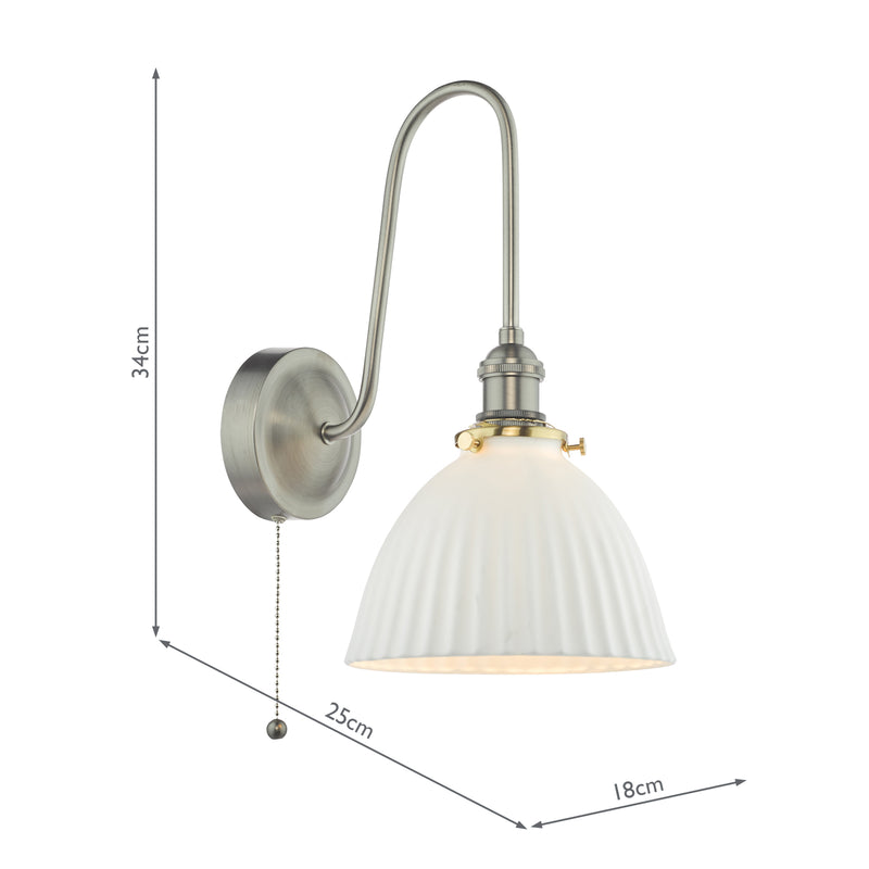 Dar Lighting Hadano Wall Light Antique Chrome and White • HAD7161-09