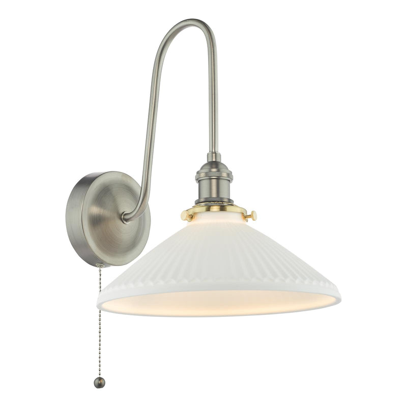 Dar Lighting Hadano Wall Light Antique Chrome and White • HAD7161-10