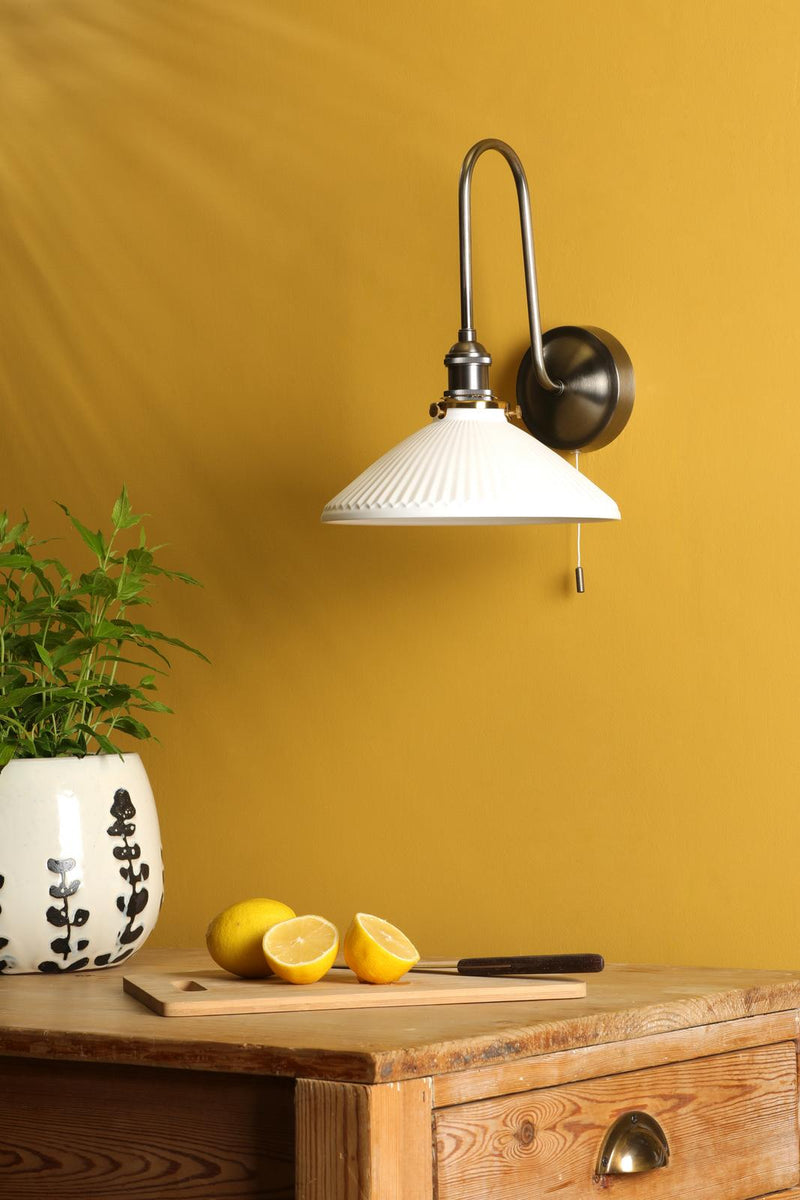 Dar Lighting Hadano Wall Light Antique Chrome and White • HAD7161-10