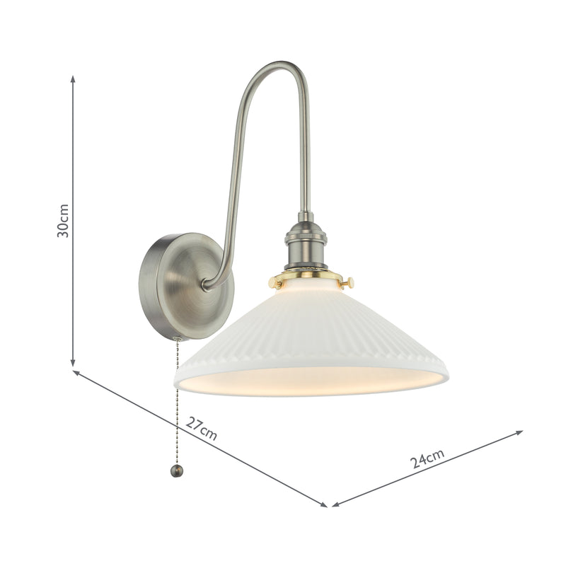 Dar Lighting Hadano Wall Light Antique Chrome and White • HAD7161-10