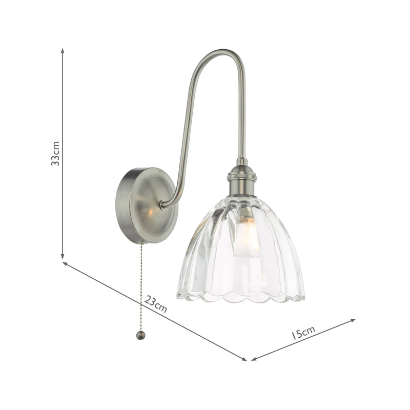 Dar Lighting Hadano Wall Light Antique Chrome and Glass • HAD7161-11