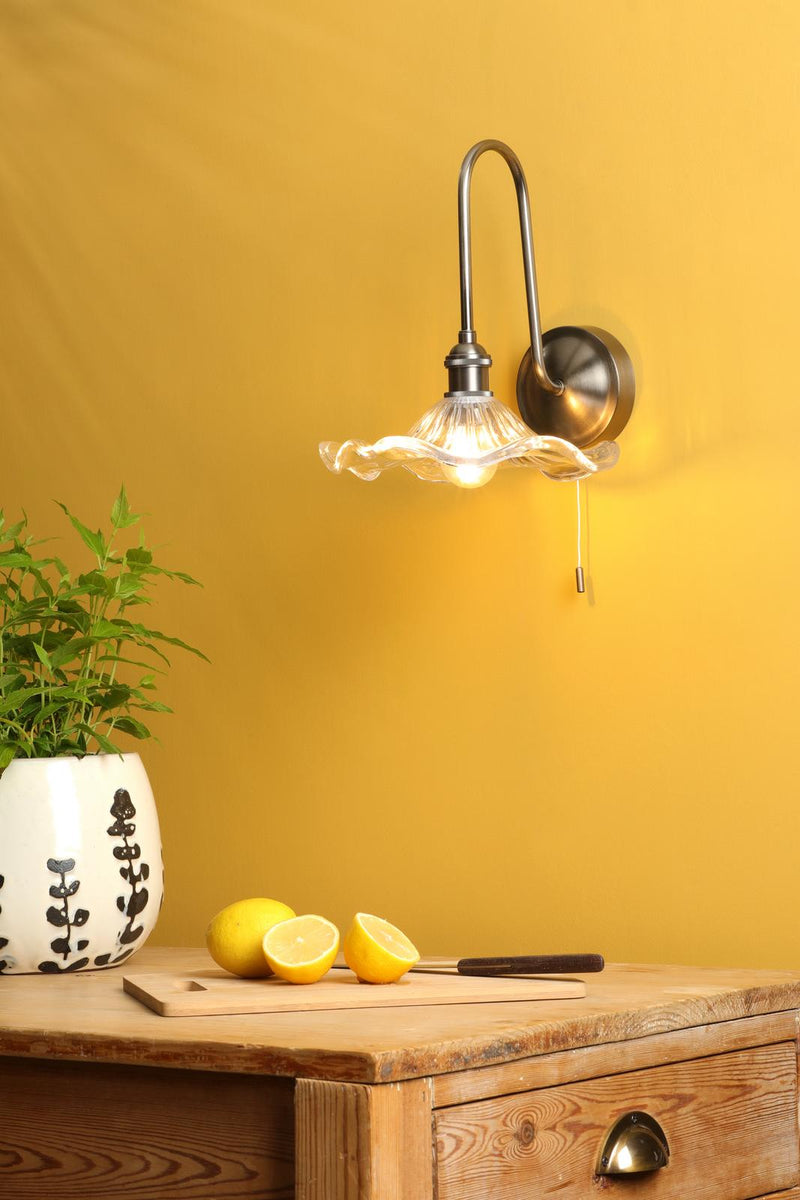 Dar Lighting Hadano Wall Light Antique Chrome and Glass • HAD7161-12