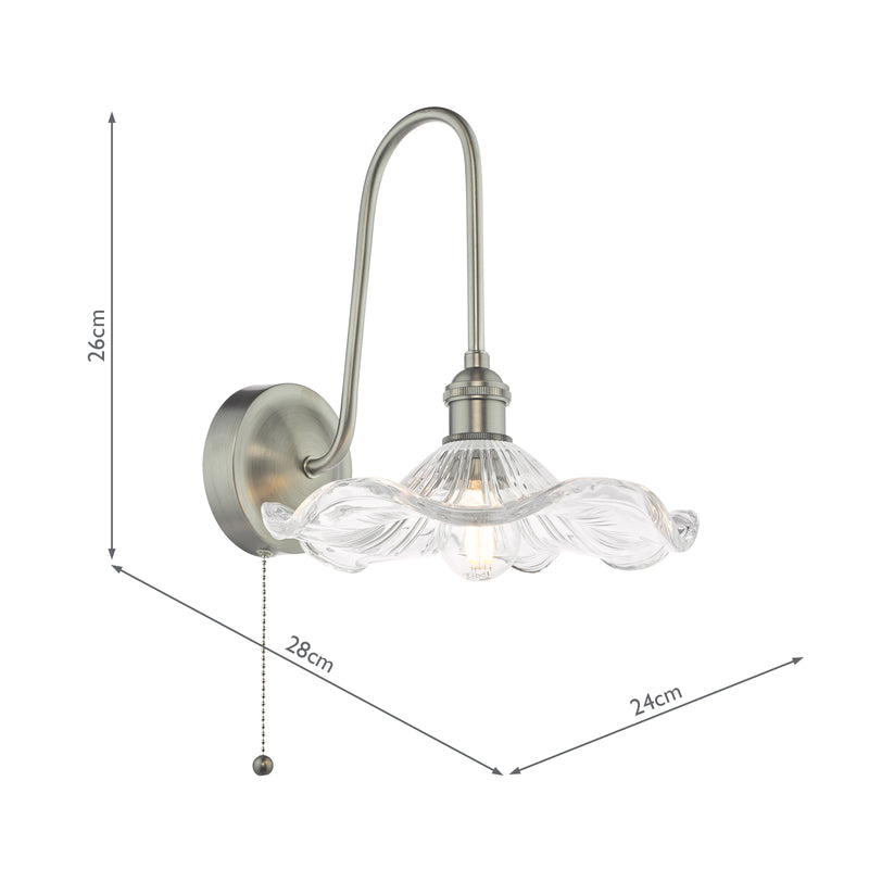 Dar Lighting Hadano Wall Light Antique Chrome and Glass • HAD7161-12