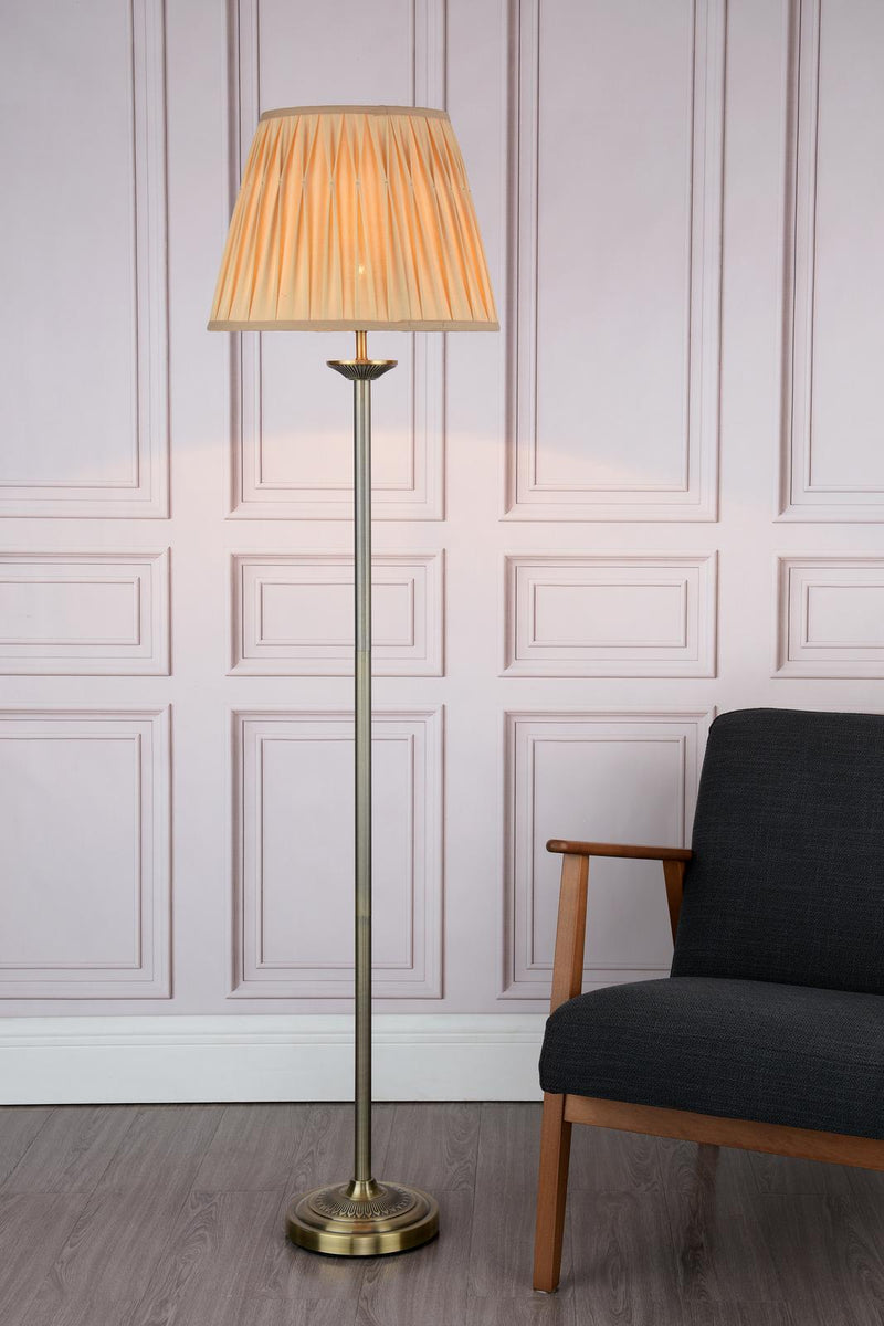 Dar Lighting Hatton Floor Lamp Antique Brass With Shade • HAT4975
