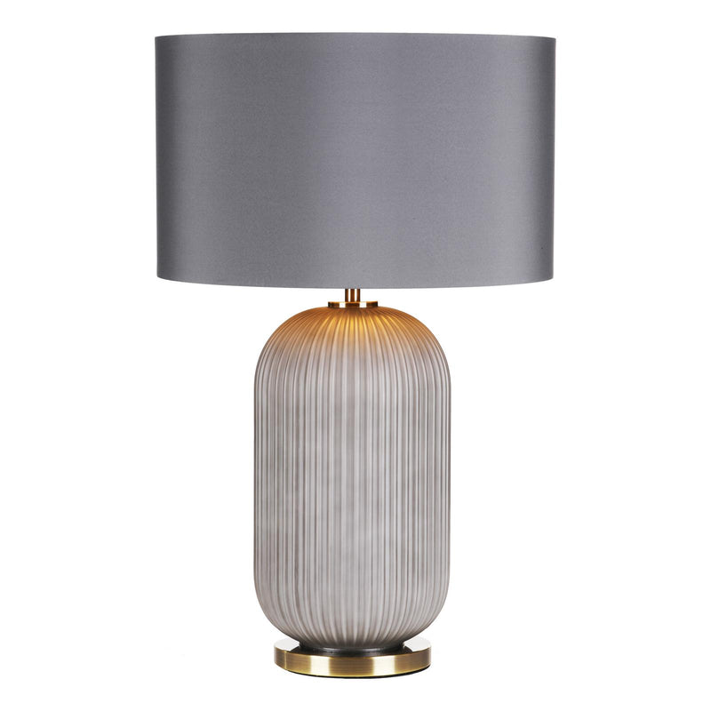 Dar Lighting Helicon Table Lamp Grey Ribbed Glass and Antique Brass With Shade • HEL4239