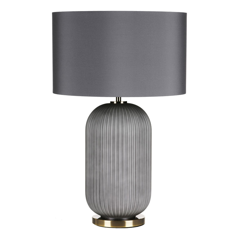 Dar Lighting Helicon Table Lamp Grey Ribbed Glass and Antique Brass With Shade • HEL4239
