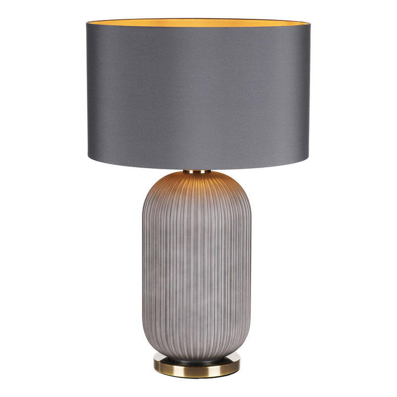 Dar Lighting Helicon Table Lamp Grey Ribbed Glass and Antique Brass With Shade • HEL4239