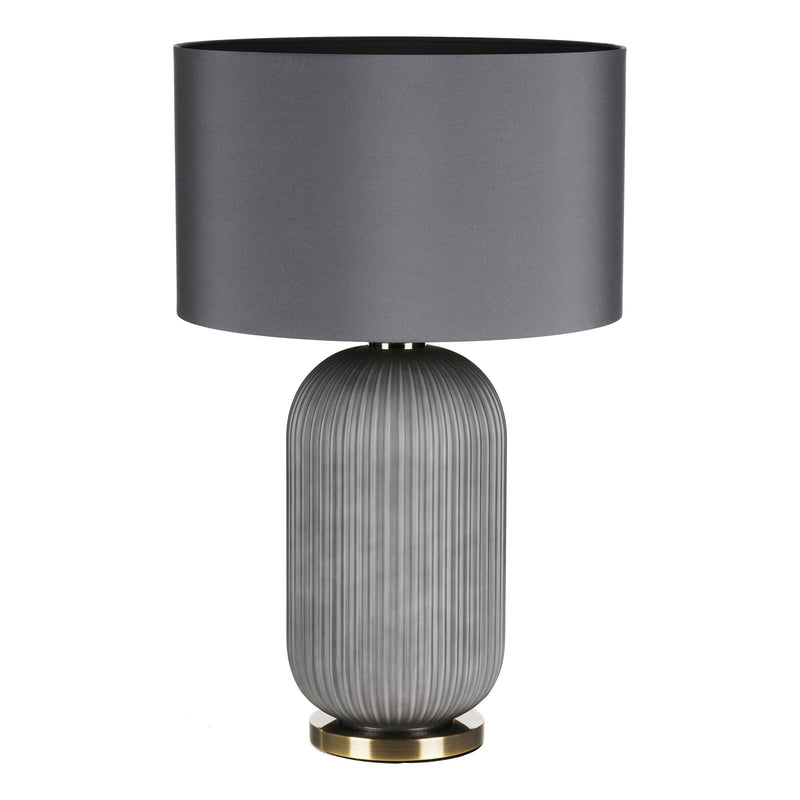 Dar Lighting Helicon Table Lamp Grey Ribbed Glass and Antique Brass With Shade • HEL4239