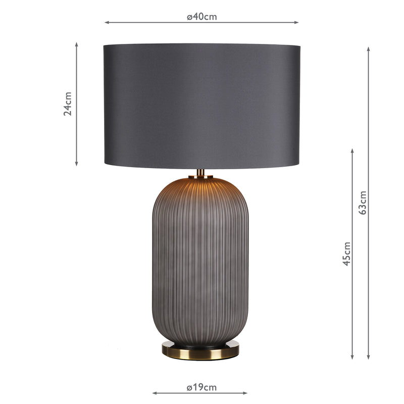Dar Lighting Helicon Table Lamp Grey Ribbed Glass and Antique Brass With Shade • HEL4239