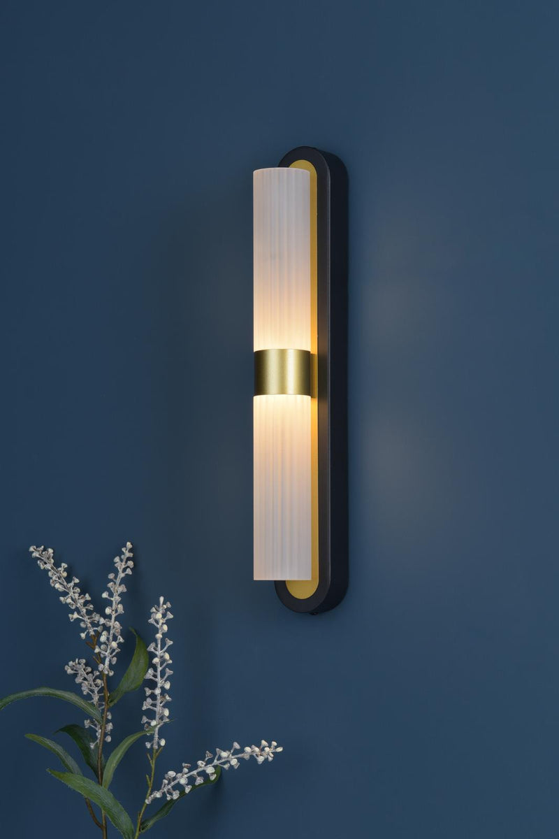 Dar Lighting Hessel 2 Light Wall Light Matt Black and Satin Gold LED • HES0954