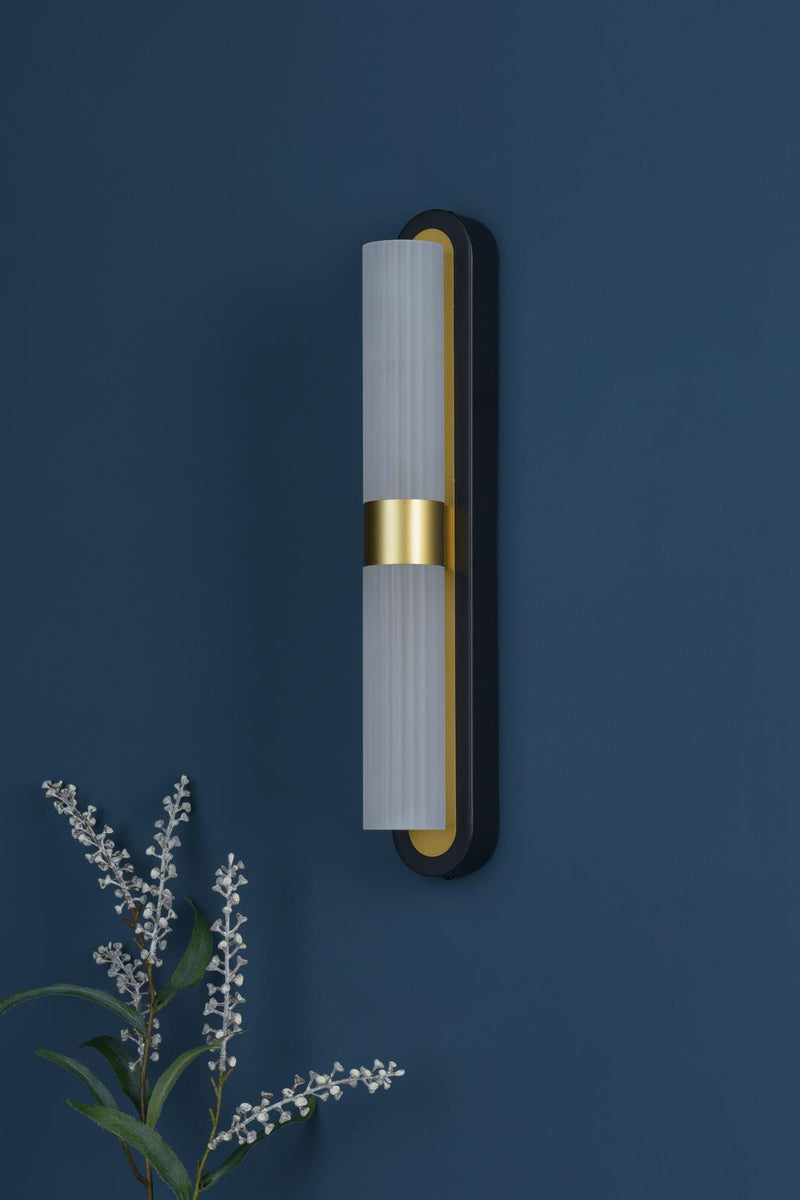 Dar Lighting Hessel 2 Light Wall Light Matt Black and Satin Gold LED • HES0954