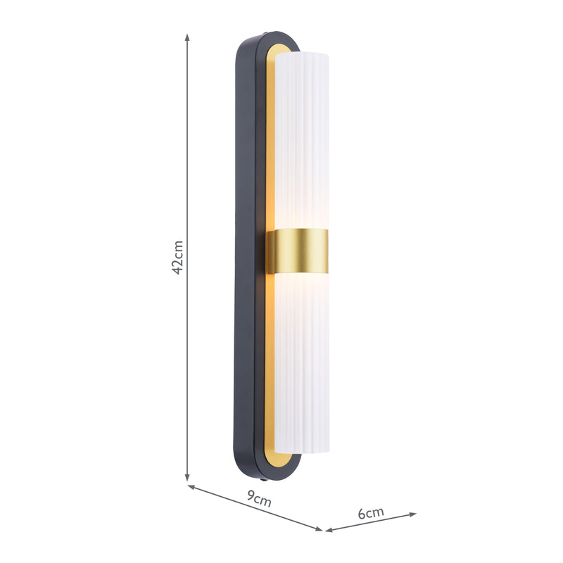 Dar Lighting Hessel 2 Light Wall Light Matt Black and Satin Gold LED • HES0954