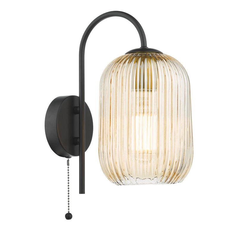 Dar Lighting Idra Wall Light Matt Black and Champagne Ribbed Glass • IDR0722-SAW6506