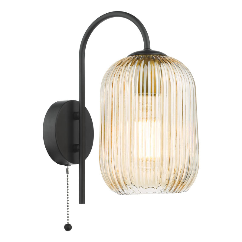 Dar Lighting Idra Wall Light Matt Black and Champagne Ribbed Glass • IDR0722-SAW6506