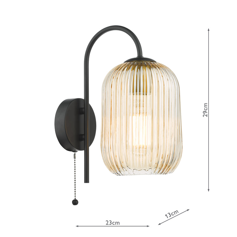 Dar Lighting Idra Wall Light Matt Black and Champagne Ribbed Glass • IDR0722-SAW6506