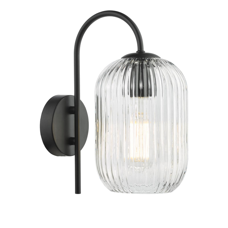 Dar Lighting Idra Wall Light Matt Black and Ribbed Glass • IDR0722-SAW6508