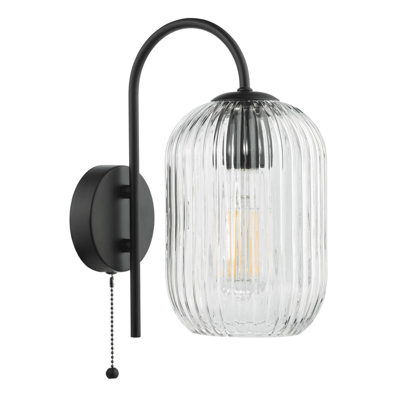 Dar Lighting Idra Wall Light Matt Black and Ribbed Glass • IDR0722-SAW6508