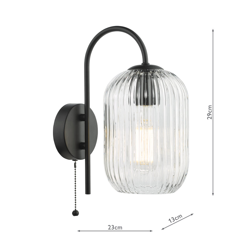 Dar Lighting Idra Wall Light Matt Black and Ribbed Glass • IDR0722-SAW6508