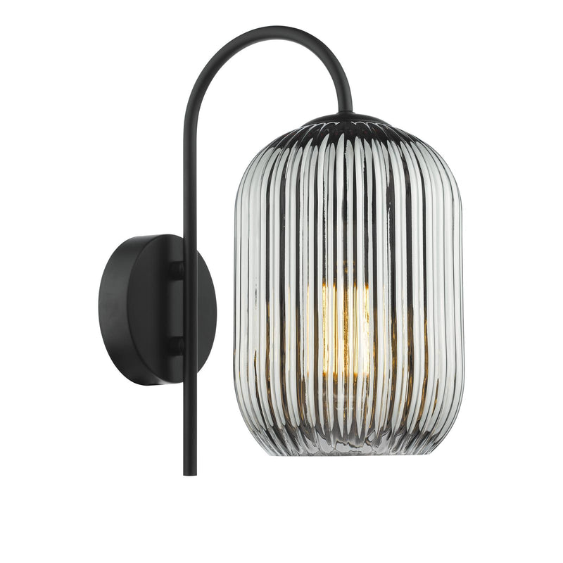 Dar Lighting Idra Wall Light Matt Black and Smoked Ribbed Glass • IDR0722-SAW6510