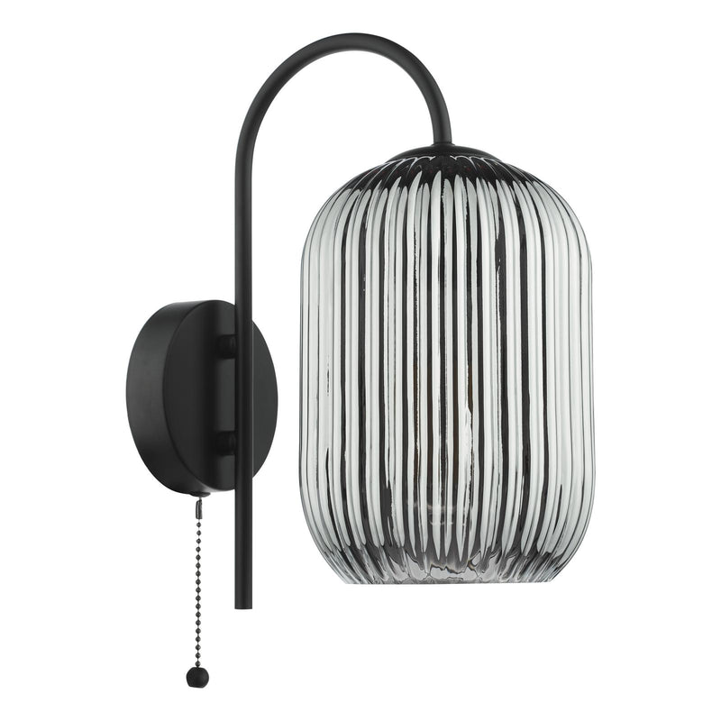Dar Lighting Idra Wall Light Matt Black and Smoked Ribbed Glass • IDR0722-SAW6510