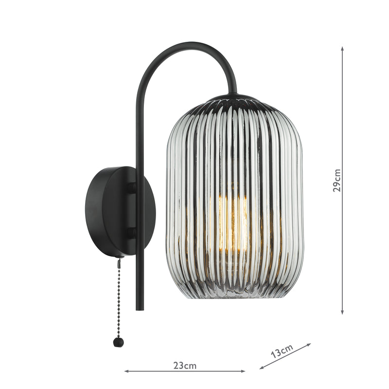 Dar Lighting Idra Wall Light Matt Black and Smoked Ribbed Glass • IDR0722-SAW6510
