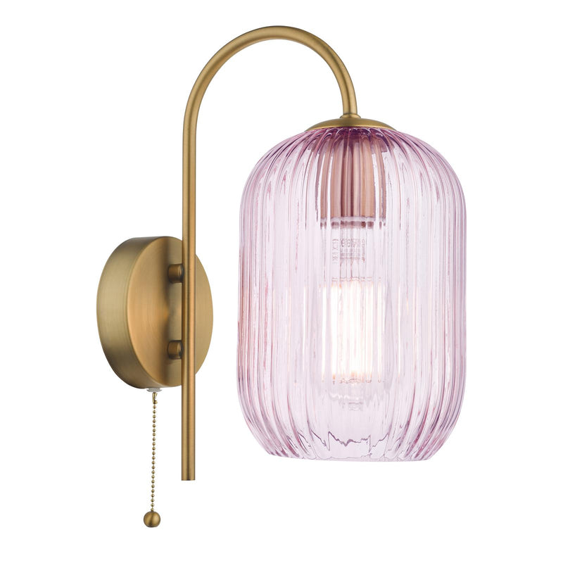 Dar Lighting Idra Wall Light Aged Bronze and Pink Ribbed Glass • IDR0763-SAW6503