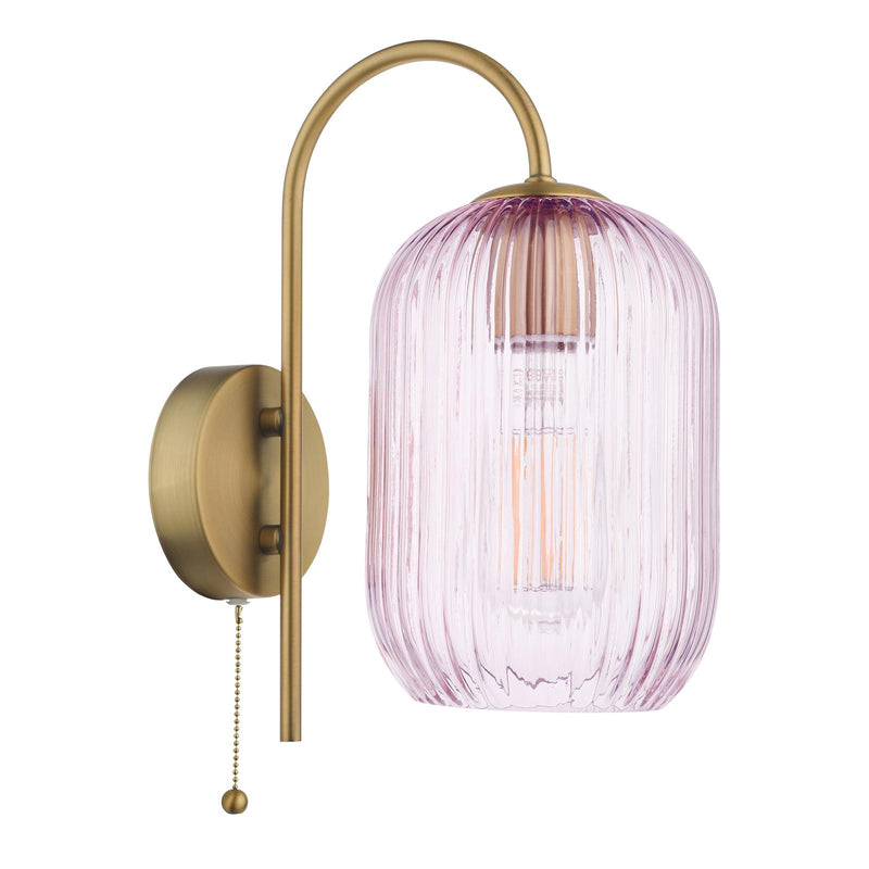 Dar Lighting Idra Wall Light Aged Bronze and Pink Ribbed Glass • IDR0763-SAW6503
