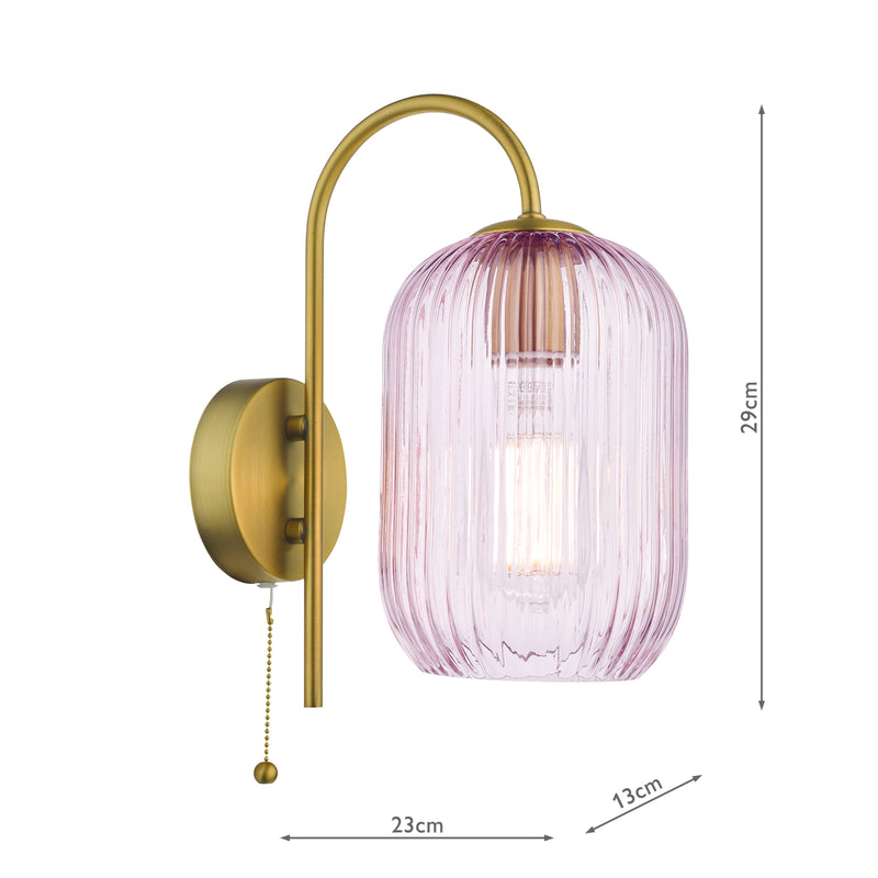 Dar Lighting Idra Wall Light Aged Bronze and Pink Ribbed Glass • IDR0763-SAW6503