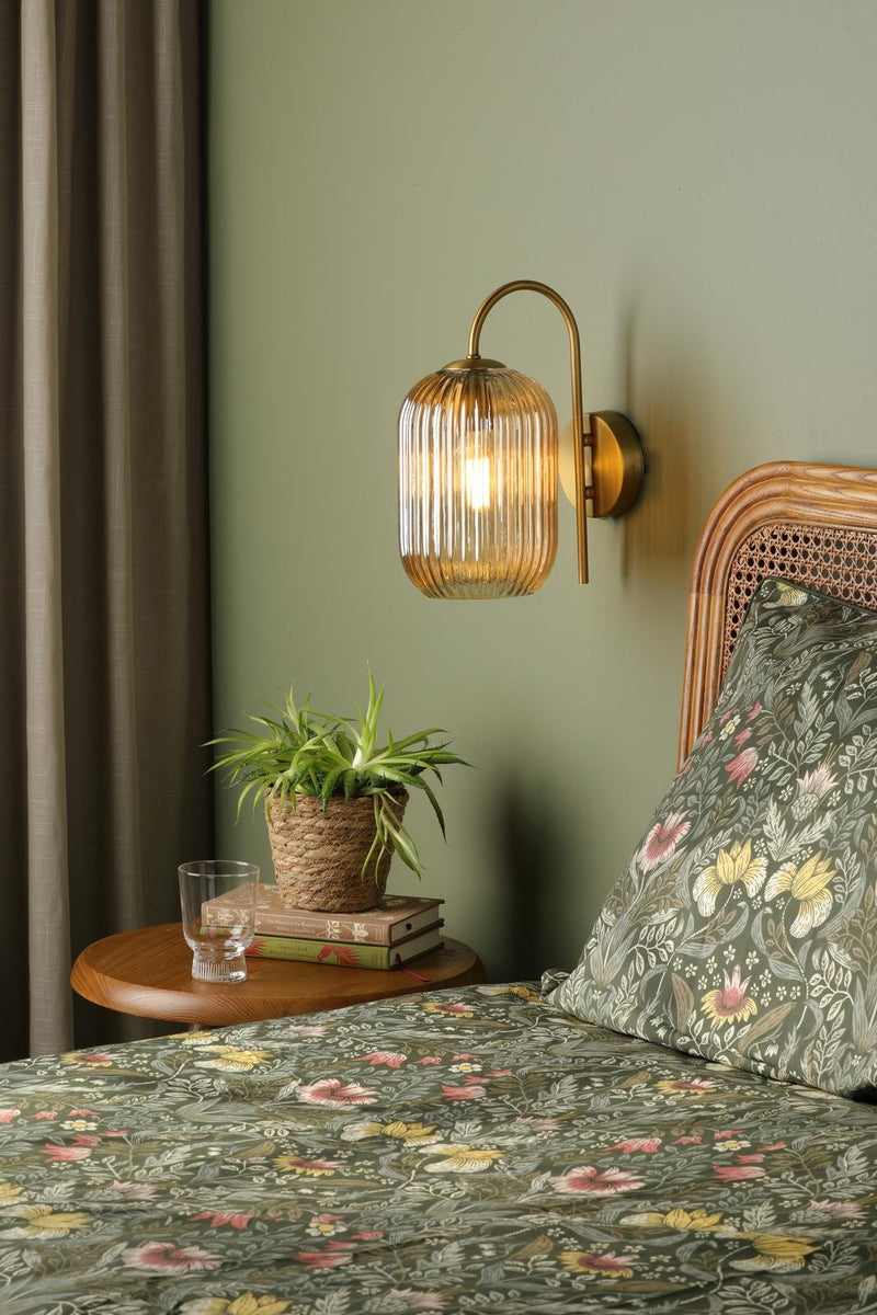 Dar Lighting Idra Wall Light Aged Bronze and Champagne Ribbed Glass • IDR0763-SAW6506