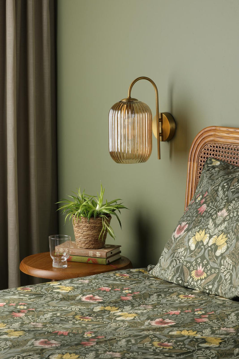 Dar Lighting Idra Wall Light Aged Bronze and Champagne Ribbed Glass • IDR0763-SAW6506