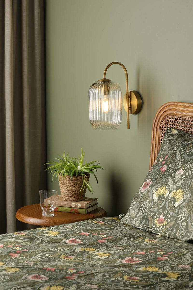 Dar Lighting Idra Wall Light Aged Bronze and Clear Ribbed Glass • IDR0763-SAW6508