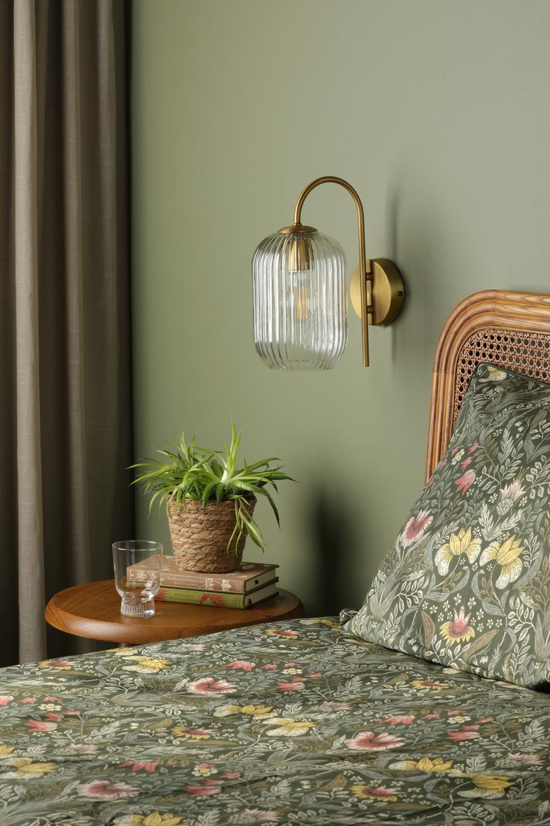Dar Lighting Idra Wall Light Aged Bronze and Clear Ribbed Glass • IDR0763-SAW6508